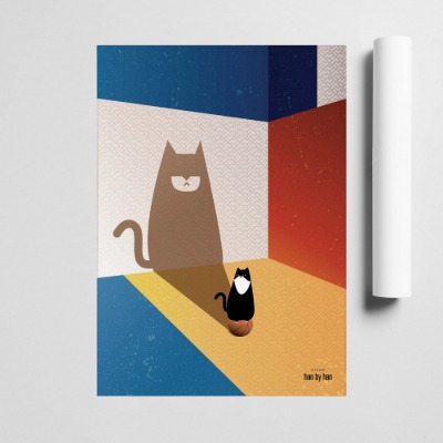 인테리어 포스터 Bat Cat on basketball